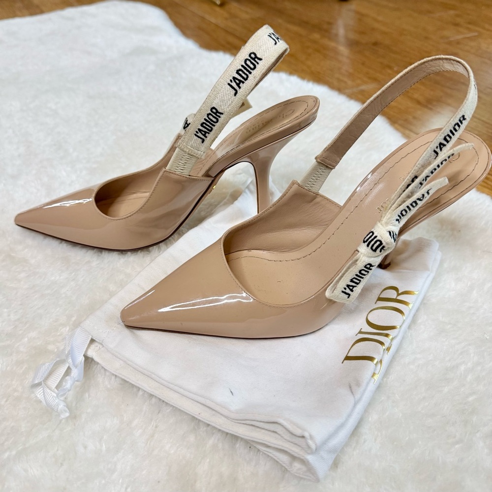 J'Adior Nude Patent Leather Slingback Pumps